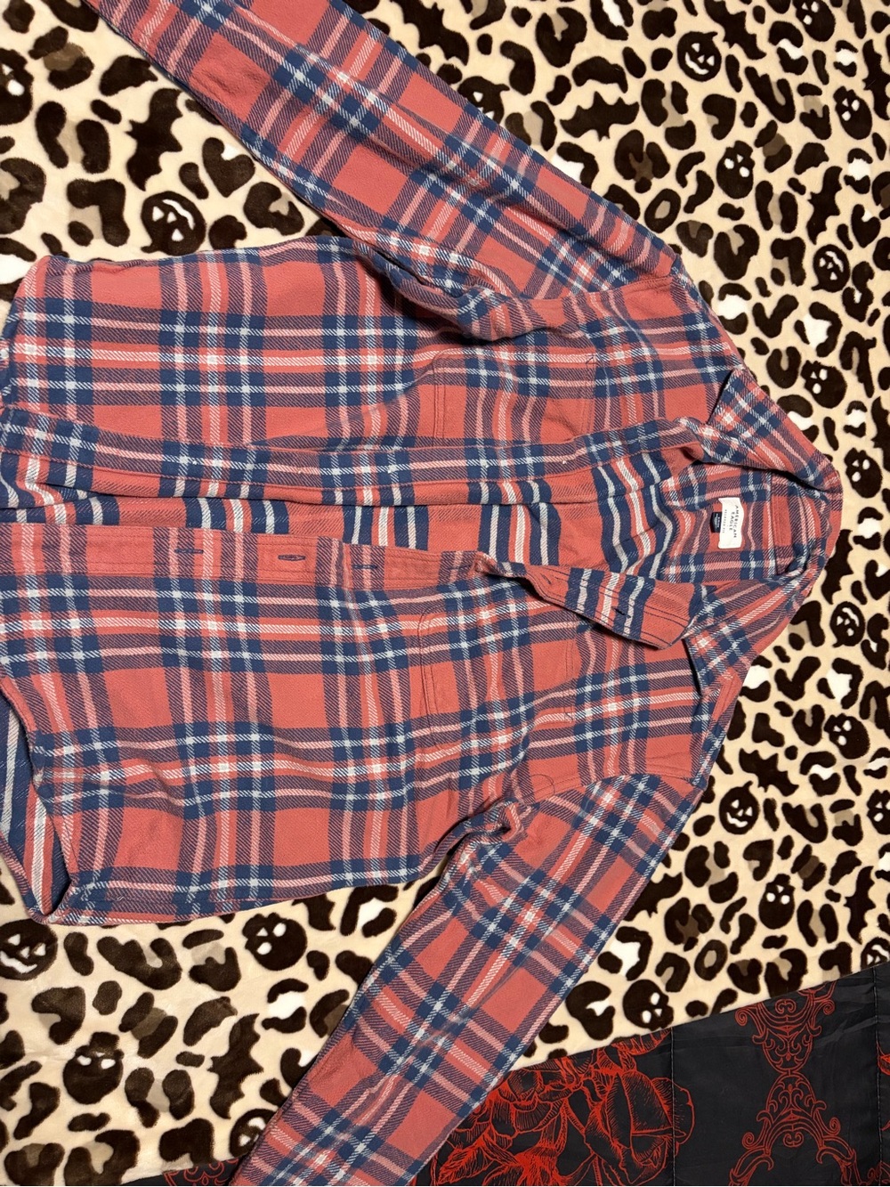 Women’s Plaid Button-Up Shirt - Coral/Blue